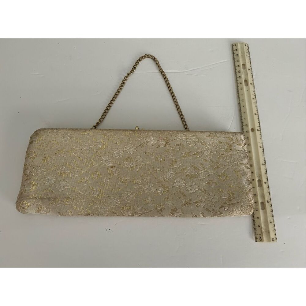 Vintage satin brocade clutch wrist purse Gold